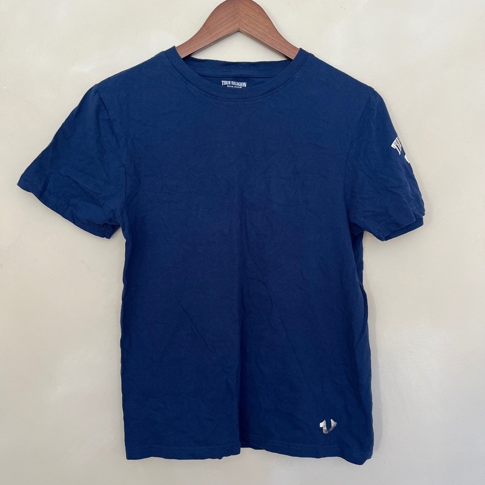 True Religion Mens Navy Blue Horseshoe Reflective Logo Short Slv T-Shirt Small